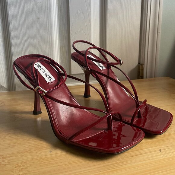 Steve Madden Annie Wine Patent Strappy Heels Size 8 - Picture 5 of 8